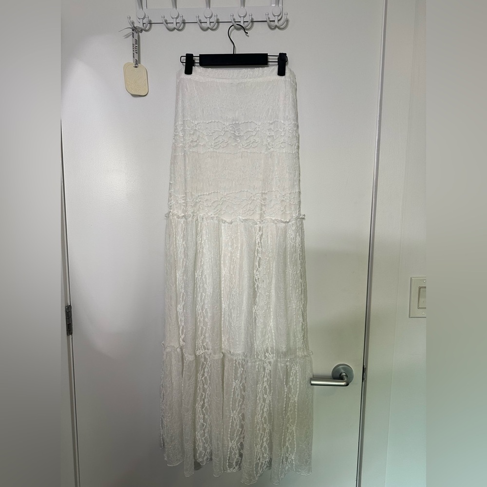 12th Tribe White Lace Maxi Skirt
